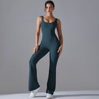 Combinaison dos évidé pêche pour femme, tenue de sport et de fitness, pantalon patte d'éléphant, combinaison de yoga