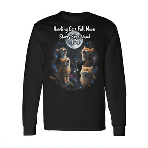 Camiseta de manga larga con diseño de gatos aullando, luna llena, cielo estrellado, galaxia, amante de los animales cósmicos - Product Image 2