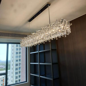 L39.4in di lusso in acciaio inox K9 lampadario di cristallo Villa soggiorno sala da pranzo lampada a sospensione americana lungo contro luce - Product Image 2