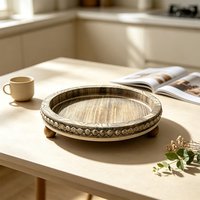 Plateau de service rond en bois avec perles, plateau décoratif rustique en bois pour table basse, centre de table, ottoman, plateaux circulaires style ferme