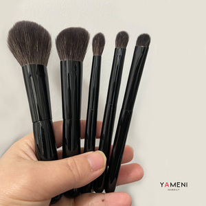 Ensemble de 5 pinceaux de maquillage en poils de chèvre, manche en bois noir, virole en cuivre, pinceaux ronds pour poudre, visage, yeux, blush, fard à paupières, kit de pinceaux cosmétiques - Product Image 5