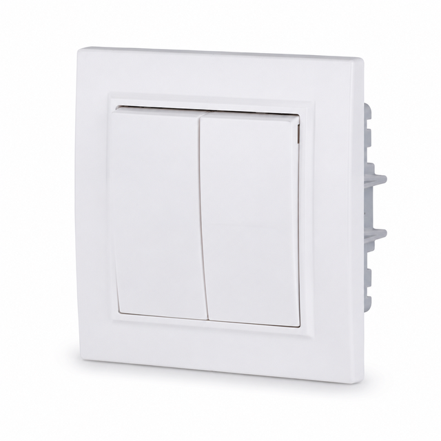 2 Gang 1 Way Double Rocker Wall Light Switch 84*84mm White Plastic EU Standard Flush Mount Wall Switch 10A 25oV for Home Hotel