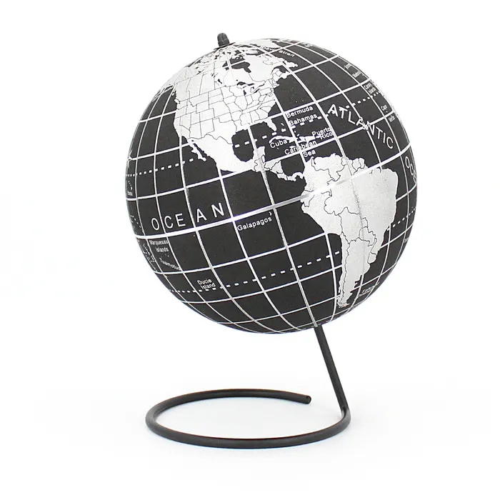 Factory direct Black background silver image English edge steel reinforcement bracket cork globe mova globe for decoration