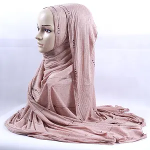 Yibaoli 2024高品质穆斯林头巾大尺寸水钻粘胶运动衫头巾