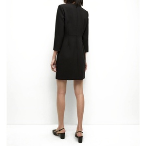 Nouvelle robe de bureau formelle de haute qualité pour femmes, à manches longues, col rond, mini-robe avec détail de poche à bouton doré - Product Image 2