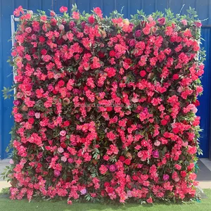 K218 Yboland 실크 꽃 벽 빨간 장미 꽃 벽 패널 웨딩 장식 최신 디자인 배경을 사용자 정의하기 위해 다른 유형