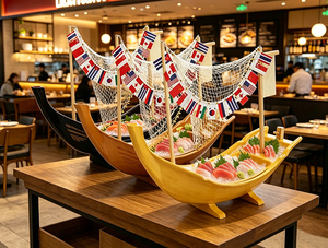 Bandeja de Plástico para Servir <span class=keywords><strong>Sushi</strong></span> y Sashimi, Plato de Comida en Forma de Barco, Plato de <span class=keywords><strong>Sushi</strong></span> Japonés Tradicional Grande - Product Image 2