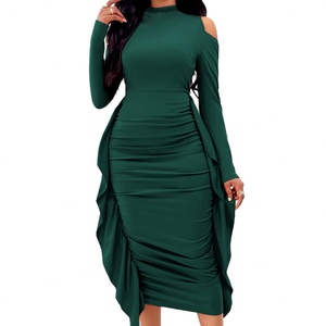 Vestidos Midi de Punto Personalizados al por Mayor, OEM, de Alta Calidad, Casuales, Sexys, de Manga Larga, con Silueta Ajustada para Mujer - Product Image 1