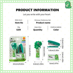 Set de Papelería con Diseño de Dinosaurio: Barra de Pegamento Sólido, Grapadora con Recargas de Grapas - Product Image 2