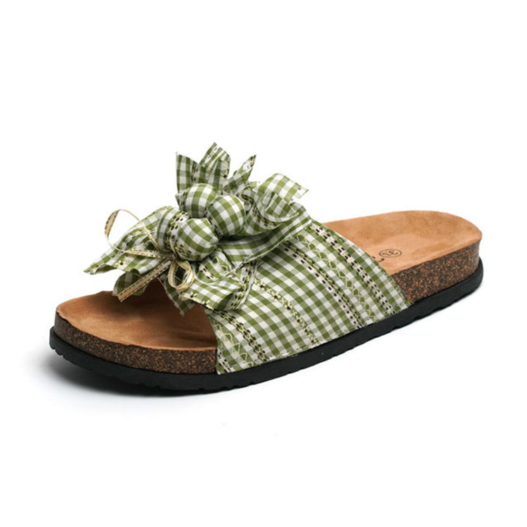 Big Bowknot Cork Slippers Women Flat Summer Beach Slides 2021 Ladies Flip Flops Custom Logo