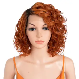 12-inch (about 30.5 cm) front lace Bob curly wig Human hair Short wavy wig Shoulder length Side lace front curl wavy wig for bla