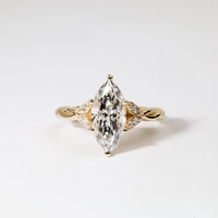 Bague de Fiançailles et de Promesse en Or Jaune Massif 10K 14K 18K avec Diamant de Laboratoire Marquise de Luxe, Motif Corde Torsadée et Feuille Vintage avec Pierres Latérales