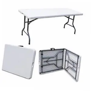 6 ft Bi-fold table, plastic portable fold in half dinning table(white,hdpe,blow mould