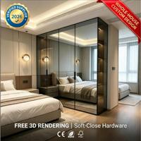 Portes de placard en verre miroir revêtu, style minimaliste moderne, système de rangement pour chambre à coucher, gain de place du sol au plafond