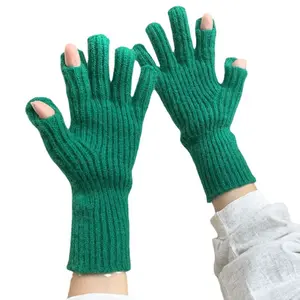 TikTok批发彩色冬季自行车学生手套长袖口男女通用手套保暖羊毛手套触摸屏