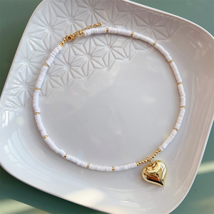Collier ras du cou avec pendentif en forme de cœur, colliers en <span class=keywords><strong>perles</strong></span> <span class=keywords><strong>naturelles</strong></span>, argile polymère, <span class=keywords><strong>perles</strong></span> <span class=keywords><strong>Heishi</strong></span>, bijoux pour femmes, cadeau - Product Image 4