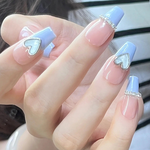 <span class=keywords><strong>Uñas</strong></span> Postizas de Estilo Francés a la Moda, 24 Piezas, Forma Ataúd Mediana <span class=keywords><strong>con</strong></span> Corazón 3D y Cristal, <span class=keywords><strong>Uñas</strong></span> Reutilizables <span class=keywords><strong>con</strong></span> Pegamento - Product Image 2