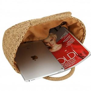 Bolsos de Mano de Gran Capacidad, Bolso de Hombro con Personalidad, Forma Redonda Simple, Bolsa de Madera, Cesta Tejida, Estilo Rústico - Product Image 3