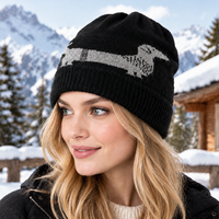 Bonnet en tricot jacquard Teckel, unisexe, motif chien saucisse mignon, bonnet d'hiver à revers pour la marche quotidienne