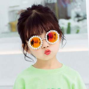 Lunettes de soleil rondes en métal pour enfants, avec logo personnalisé, tendance 2020, pour garçons et filles, avec perles - Product Image 3