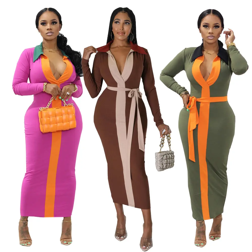 2023 Spring Women Bodycon Ribbed Bandage Jersey Dress Sexy Ladies Party Casual Elegant Stylish Long Dresses with Waistband