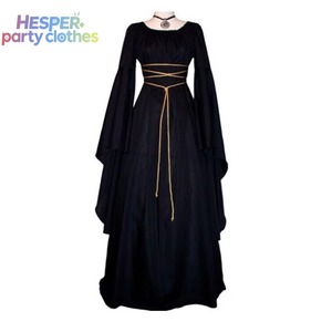 Robe de soirée vintage HESPER pour femme adulte, manches longues, ceinture au cou, coupe irrégulière, tenue de performance de ballet en soie/coton - Product Image 1