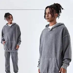 Özel Vintage asit yıkama Hoodie erkek ter pantolon seti kazak Unisex Sweatpants Hoodie ve Jogger seti