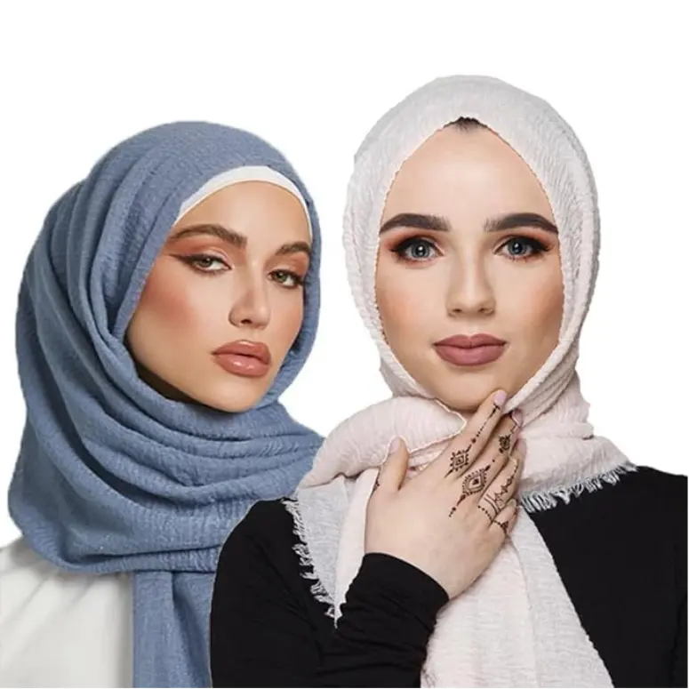 Hot Sell Soft Crinkle Baumwolle Hijab Schal für muslimische Frauen Kopftuch Tudung Malaysian Tassel Plissee Baumwolle Hijab