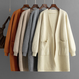 2024 Neues Design Herbst Winter Dick gestrickt Langarm <span class=keywords><strong>Cardigan</strong></span> Damen Einfarbig <span class=keywords><strong>Loose</strong></span> Fit Sweater Jacken mantel Mit Tasche - Product Image 1