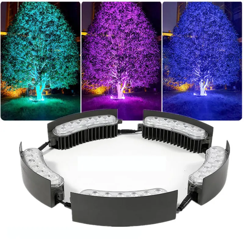 DMX-Lámpara de anillo de palmera de color RGB para exteriores, foco impermeable IP65 de 18W para Parque y jardín, poste de paisaje, árbol de coco