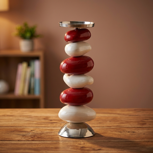 LumiGlow Aluminum Handmade Durable Eco-Friendly <b>Candle</b> Stand with <b>Red</b> and White Base for Home Decoration - Product Image 3