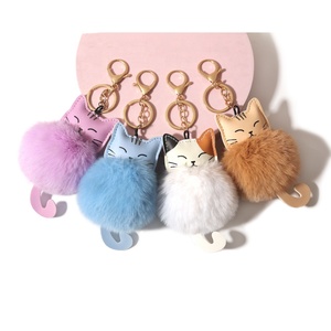 En gros, <span class=keywords><strong>Porte</strong></span>-clés en peluche mignon avec boule de <span class=keywords><strong>fourrure</strong></span>, en cuir PU, motif chat, <span class=keywords><strong>pompon</strong></span>, breloque esthétique pour sac et pendentif pour sac à dos - Product Image 2