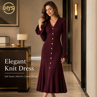Nouvelle arrivage de robe longue en tricot de viscose élégante à simple boutonnage qui définit la taille