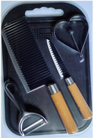 HSK manche en bois 4pcs ensemble de couteaux de cuisine ondulés enduits de noir avec ciseaux couteau d'office