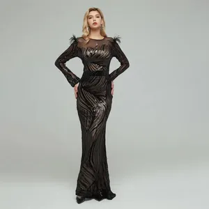 Novance F2371 высококачественное облегающее платье, женское сексуальное Деловое платье с перьями русалки, прозрачное Сетчатое длинное платье для свадебной вечеринки
