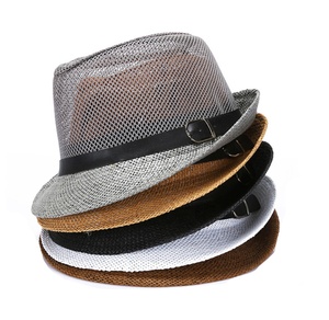 Venta al por mayor <span class=keywords><strong>trenza</strong></span> flexible Fedora sombreros Retro Sun Mesh Beach Panamá Cap transpirable sombreros de copa Jazz sombreros de paja de ala corta con banda de cinturón - Product Image 1