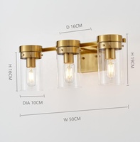 Appliques murales de salle de bain modernes à 3 lumières, finition laiton, 20 pouces, verre cylindrique transparent, LED à intensité variable, avec douille E26, OEM