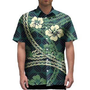Camicie con bottoni da uomo stile retrò personalizzate e traspiranti alla moda Design tribale <span class=keywords><strong>Elei</strong></span> polinesiano alla moda per la stampa promozionale estiva - Product Image 1