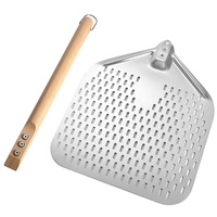 YINHAO Pelle à pizza perforée en acier inoxydable 12x14 pouces avec poignée en bois détachable, coupe-pizza et spatule, lot de 3 pièces