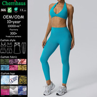 Ensemble de yoga pour femmes effet seconde peau, débardeur dos nu en V profond et leggings longs rehausseurs de fessiers, ensemble 2 pièces de sport