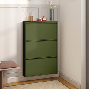 BIZOE Venda Quente Moderno Sapateira Estreita de Aço com 3 Gavetas Basculantes, Armário Extensível de Montagem em Parede para Sala de Estar, Mobiliário para 20-23 Pares - Product Image 1