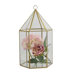 Latón dorado <span class=keywords><strong>casa</strong></span> verde de vidrio de metal geométrica linterna - Product Image 2