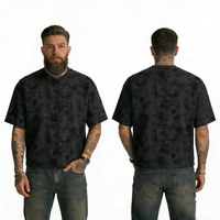 T-shirt en coton tricoté épais 260 g/m² pour hommes, vierge, délavé à l'acide, effet vieilli, style streetwear, col rond, coupe classique, avec lettrage, vente en gros