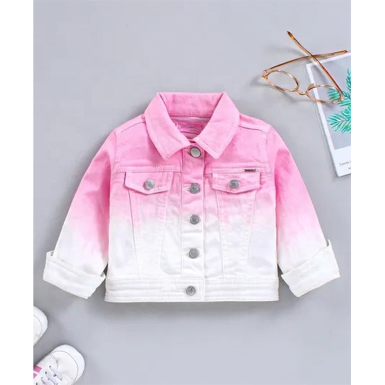 High Quality Full Sleeve Denim Jacket Washed Tie Dye Coat For Kids Toddler Girls Pink Jeans Jacket