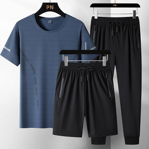 Ensemble de t-shirts à manches courtes pour hommes, personnalisés avec logo, ultra-fins, pour le sport et les loisirs, été, deux pièces avec shorts et pantalons - Product Image 6