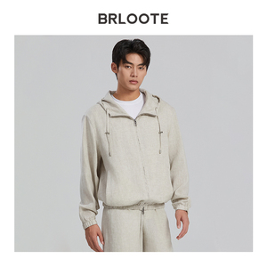 New Linen/Cotton <strong>Waterproof</strong> Windproof Eco-Friendly Breathable <strong>Thin</strong> Luxury Spring Men's Casual Pure Color Zipper Hooded <strong>Jacket</strong> - Product Image 6