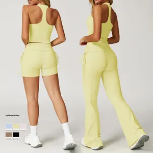 Nuovo Design Plus Size allenamento palestra Fitness corsetto <span class=keywords><strong>sport</strong></span> Crop Top gamba larga Flare Leggings <span class=keywords><strong>2</strong></span> pezzi abbinati Yoga Set donna - Product Image 3