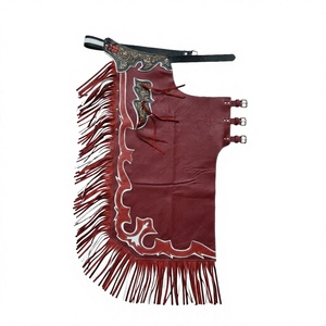 Pantalones de montar de cuero genuino de vaca color granate personalizados, de cintura alta, estilo rodeo con flecos, para espectáculos ecuestres. - Product Image 1