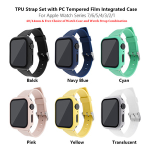 Correas de reloj de goma TPU 40mm 44mm correa de reloj de silicona colorida con funda protectora de PC para <span class=keywords><strong>iWatch</strong></span> Series 6 5 4 <span class=keywords><strong>SE</strong></span> - Product Image 2