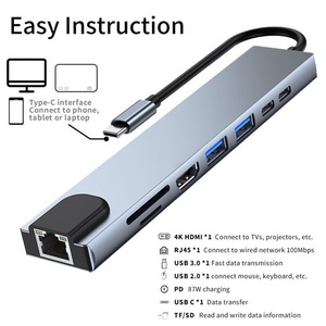 SYONG 8ポートハブマルチアダプターUSBドッキングステーションデュアルモニター：HDMI 4K RJ45100Mbps USB3.0 USB2.0 Type C SD TF PD - Product Image 3